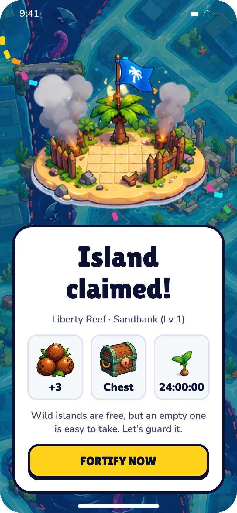 Atlas Rush screen A11 · First island claimed