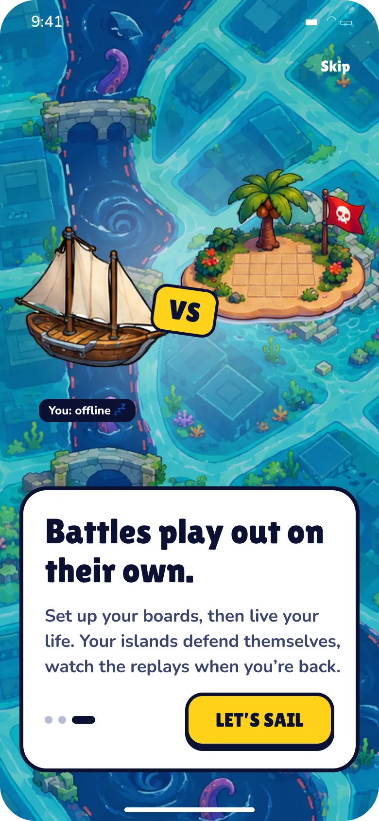 Atlas Rush screen A4 · Battles play out offline