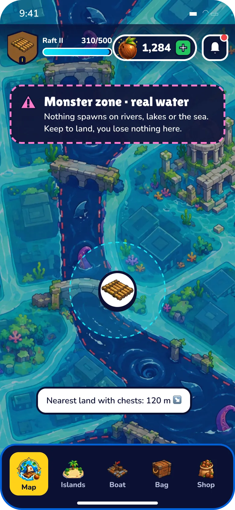 Atlas Rush screen B3 · Monster zone warning