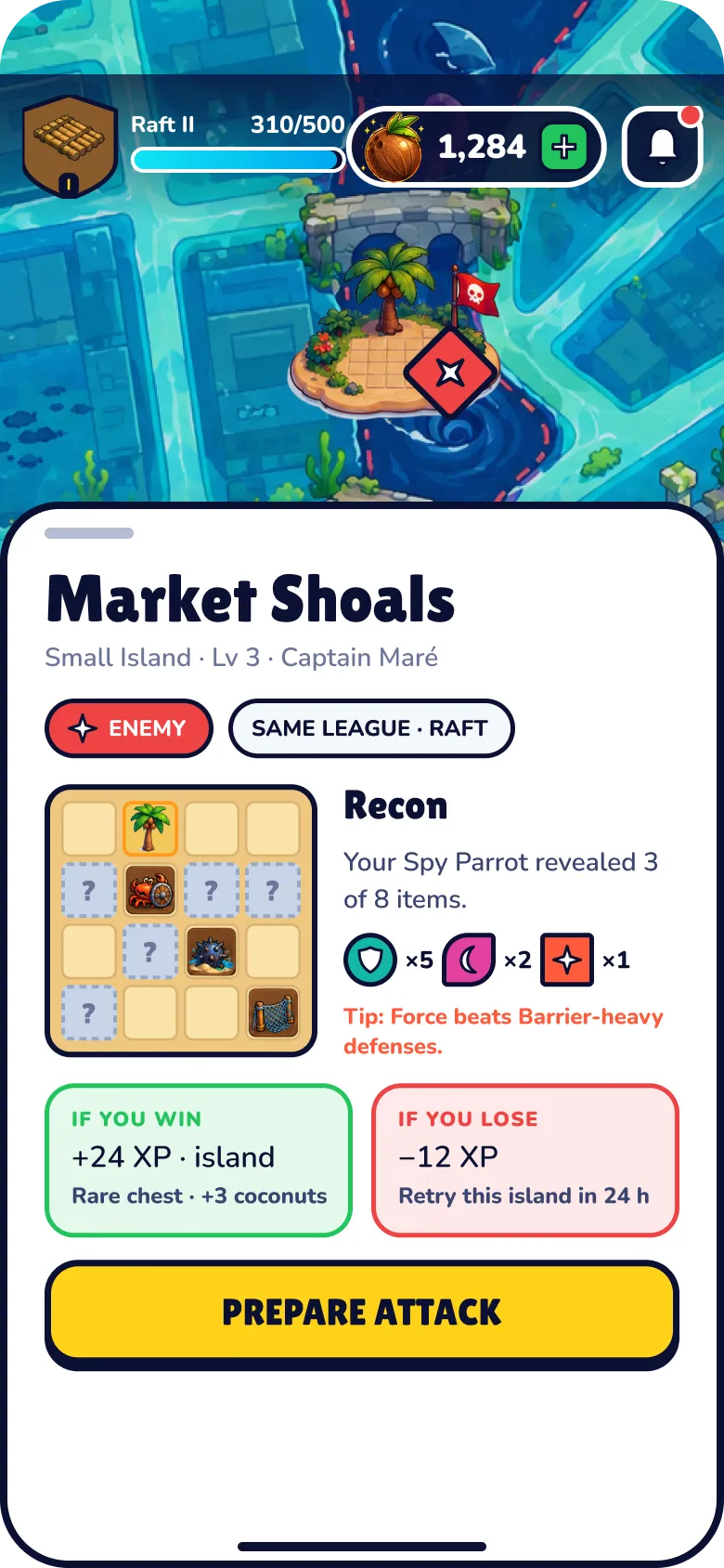 Atlas Rush screen B6 · Enemy island recon