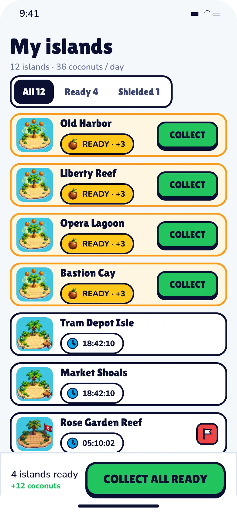 Atlas Rush screen B8 · My islands