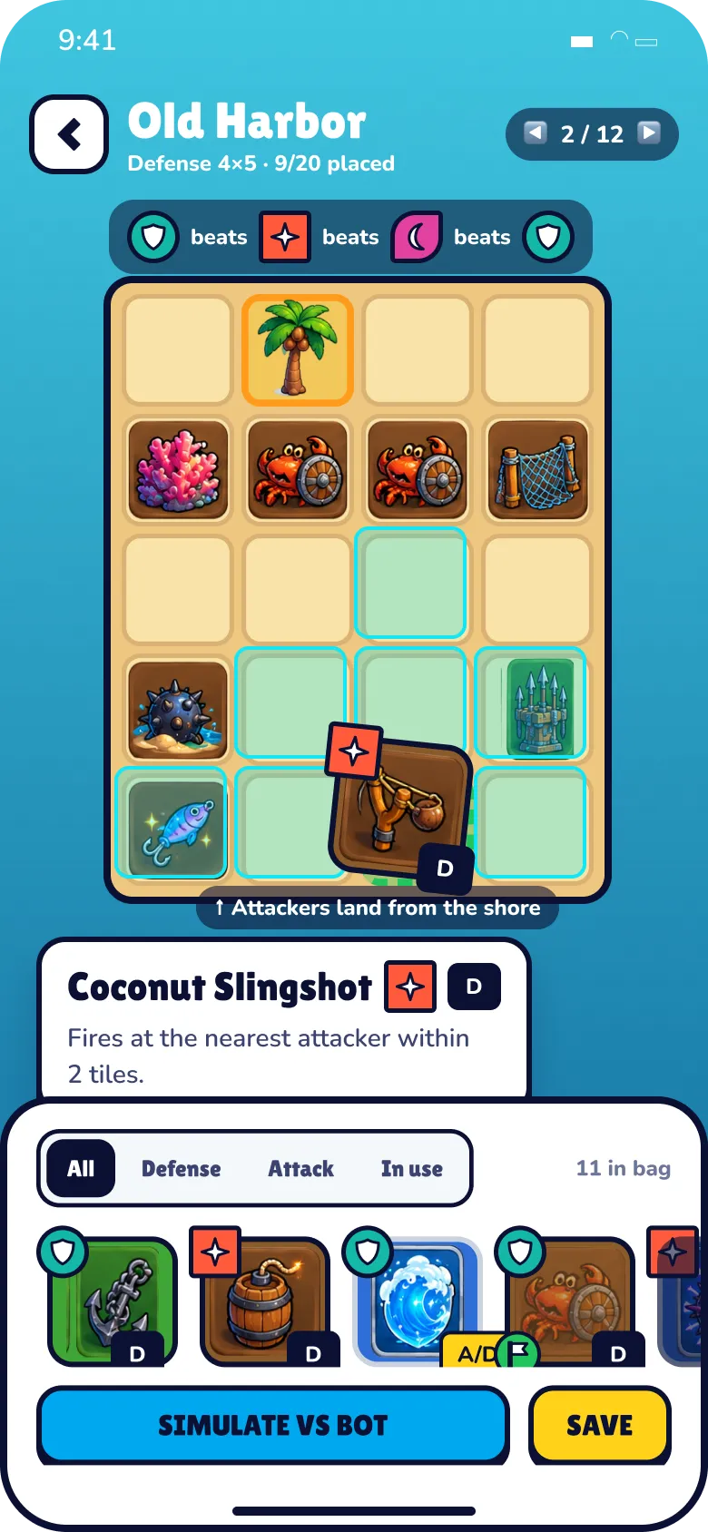 Atlas Rush screen C1 · Defense board