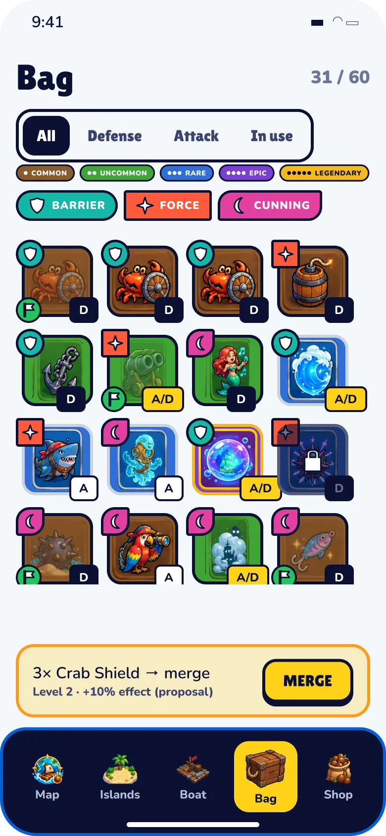 Atlas Rush screen C6 · Shared bag