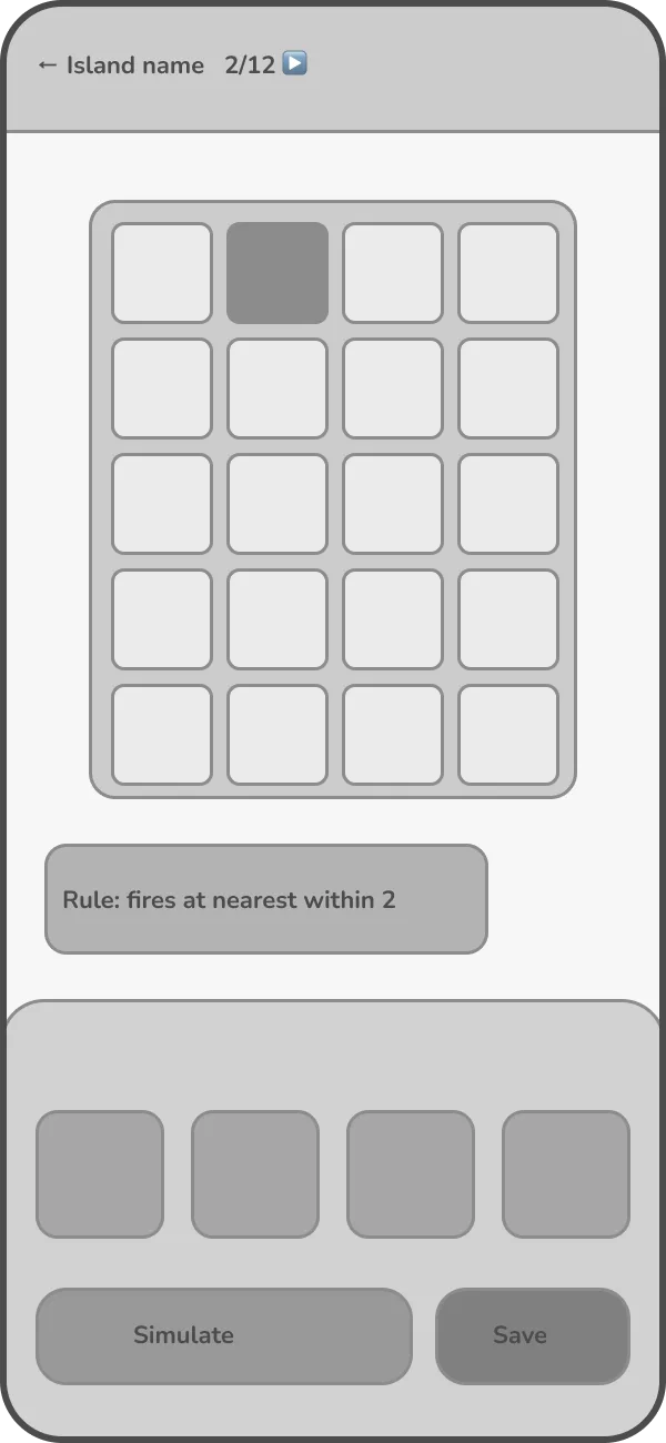 Low-fi wireframe: Defense board