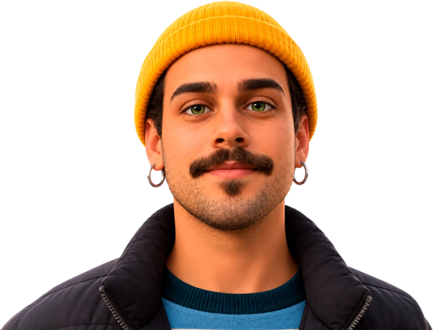 Illustrated portrait of Otavio Bonato wearing a yellow beanie